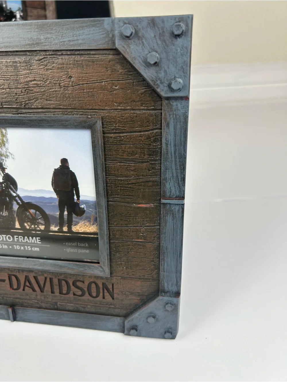 Harley-Davidson Industrial Faux Metal & Wood Picture Frame 4 x 6 Photo